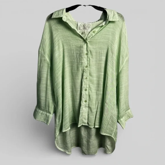 Cupio New Misty Jade green light romantic button up top size 3XL plus - Picture 1 of 6